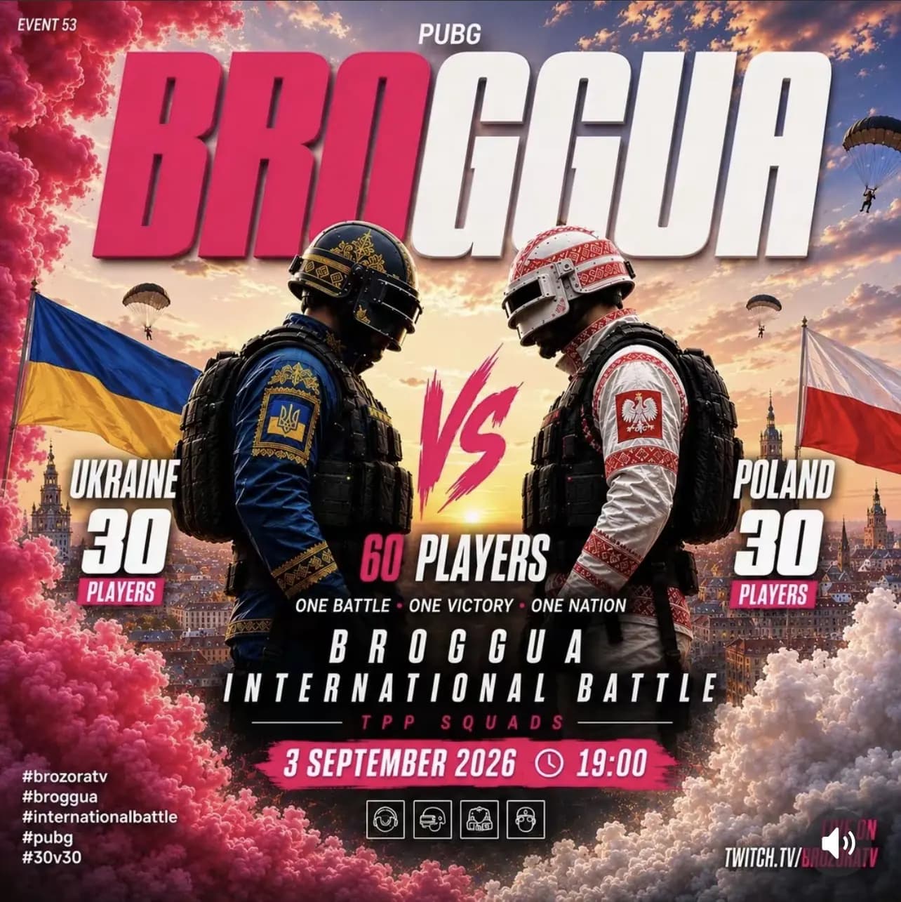 Ukraine versus Poland PUBG national team battle poster for September 3, 2026