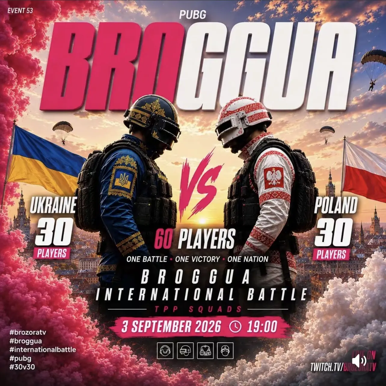 Ukraine versus Poland PUBG national team battle poster for September 3, 2026